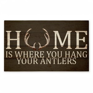 Stupell Industries Where You Hang Your Antlers Printed Outdoor Door Mat, design by Kim Allen, 18"x30" - 1 of 4