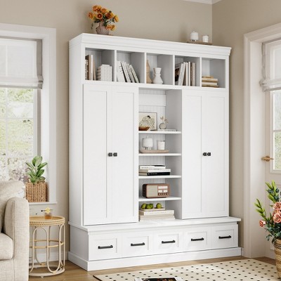 Lycvki 78.7''H Modern Entryway Storage Bookshelf with Bench and Adjustable Shelves