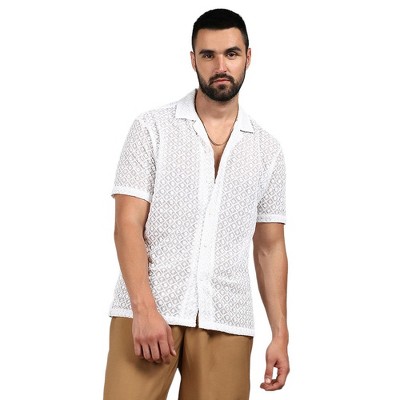 Campus Sutra Men Men's Chalk White Floral Embroidered Shirt