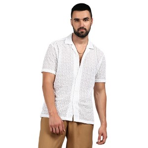Campus Sutra Men Men's Chalk White Floral Embroidered Shirt - 1 of 3