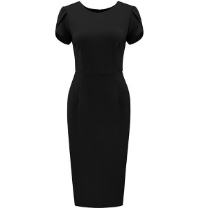 INSPIRE CHIC Women's Wear to Work Sheath Petal Sleeve Elegant Office Pencil Dress Small Black