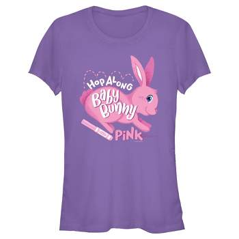 Junior's Women Crayola Easter Hop Along Baby Bunny Pink T-Shirt - Purple - Medium