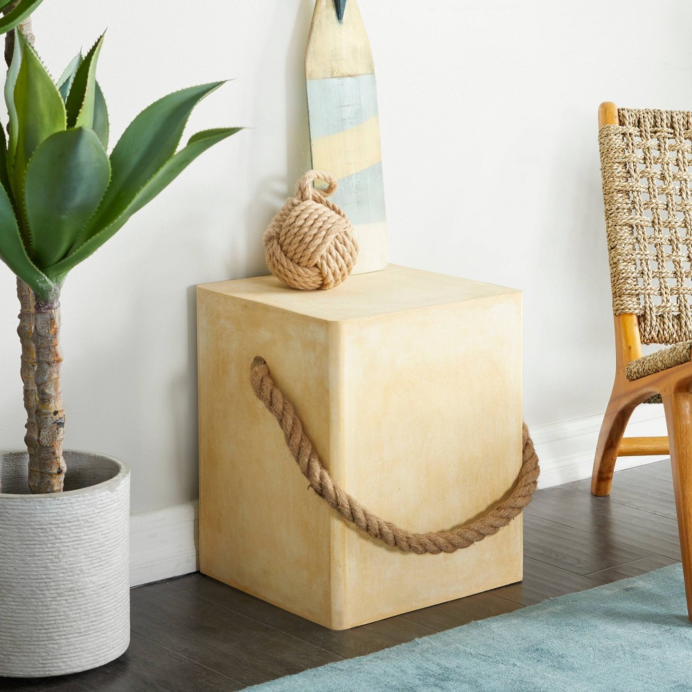 Contemporary Outdoor Accent Table - Yellow - Olivia & May: Durable Square Patio Stool, UV Resistant