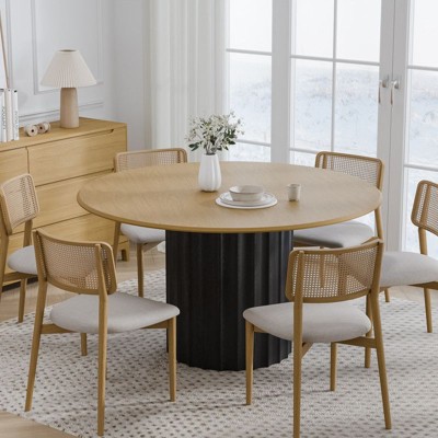 PexFix 52" Wood Round Dining Table Kitchen Table for 4-6 with Arc-Shaped Edge Top & Fluted Pedestal for Living/Dining Room Coffee Office Natural