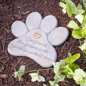 Evergreen 11" Paw Shaped Pet Memorial Garden Stone, Best Friends Live Forever - 1 of 4