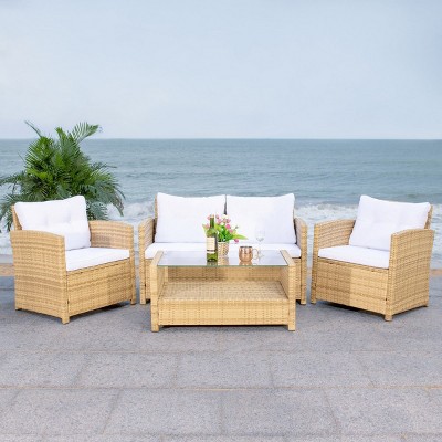 Coastal Charm Natural & White 4-Piece Patio Conversation Set