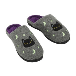 Halloween Black Cat Glow Moon & Stars Adult Gray Scuff Slippers - 1 of 4