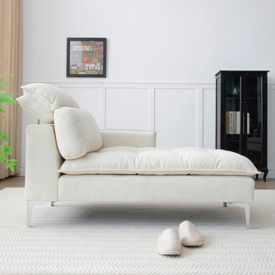 Beautyolove 55" Chaise Lounge Indoor, Upholstered Furniture Lounge Chair with Left Armrest & Lumbar Pillow, Beige