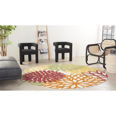 Tropical Fiesta Red Floral Round 7'10" Synthetic Area Rug