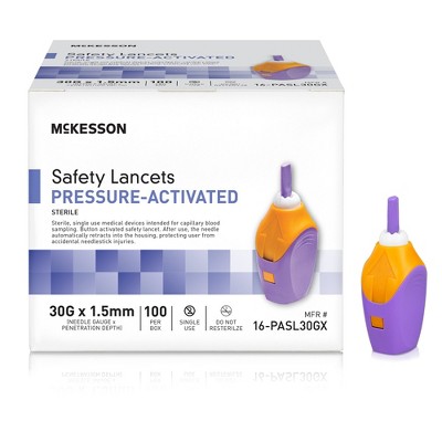 McKesson Safety Lancet 30 Gauge Needle 1.5 mm Depth 20 Box(s), 100 /Box