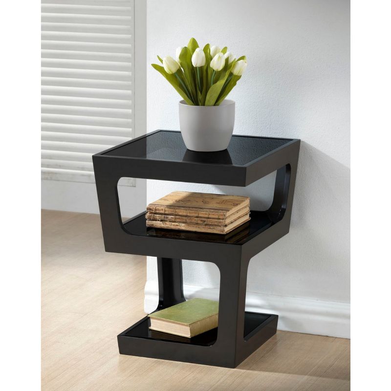 Clara Modern End Table with 3 Tieglass Shelves Black - Baxton Studio, 5 of 6
