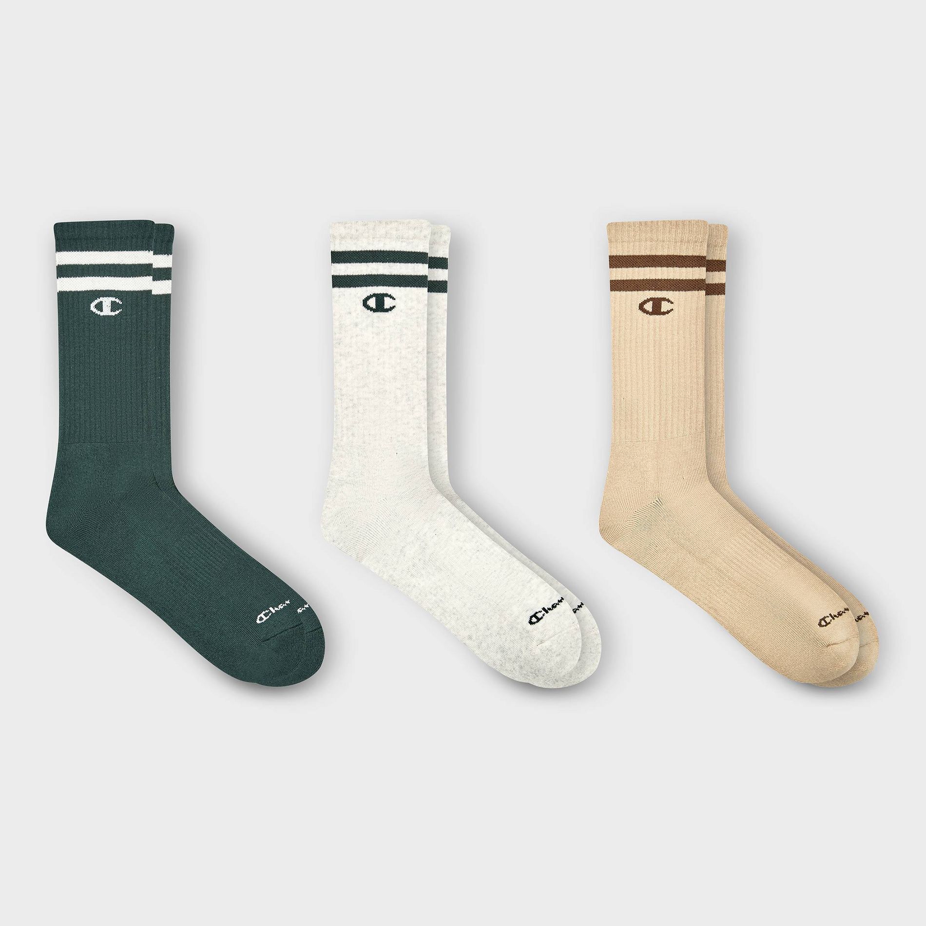 Champion Authentic Originals Men's 3pk Varsity Cushion Crew Socks - 6-12