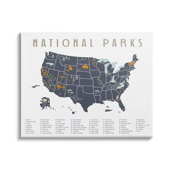 Stupell Blue National Park US Map Gallery Wrapped Canvas Wall Art