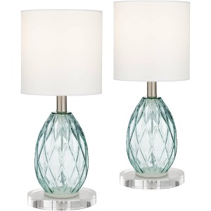 360 Lighting Rita Modern Accent Table Lamps Set of 2 with Round Risers 18 1/2" High Blue Green Glass White Shade for Bedroom Living Room Bedside Kids - 1 of 4