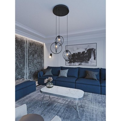 Jamie Modern Globe 3-Light Pendant in Satin Nickel and Black