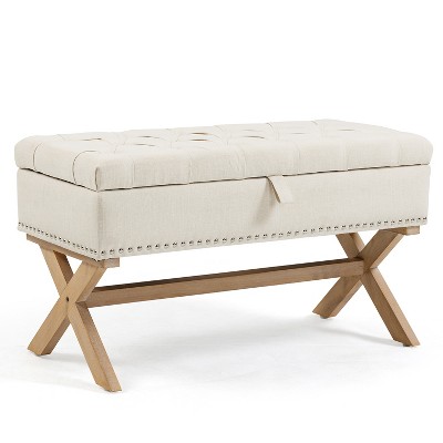 VYNXARIA 35 Inch Storage Ottoman, Button-Tufted Ottoman Linen Storage Bench, Ottoman with Storage