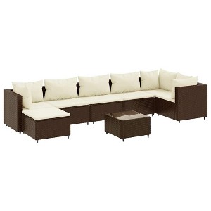 vidaXL 8 Piece Patio Lounge Set - Cushions, Brown PE Rattan, Modular Design, Tempered Glass Table, Steel Frame, Outdoor/Garden/Patio - 1 of 4