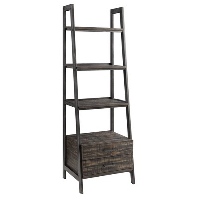 72" Bookcase with 2 Drawers and 4 Tier Storage Brown/Black - Benzara