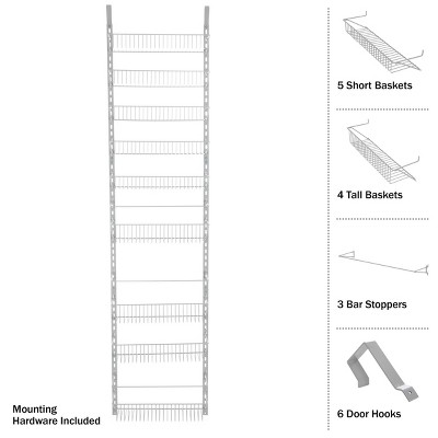 Home-Complete Over The Door Platinum Organizer 9-Tier Hanging Wall Organizer: Metal Kitchen Storage, 74" Height, Silver — фото 5