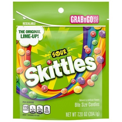 Skittles Sour Candy Bite Size Chewy Candies, 7.2 oz