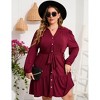 Clearlove Women's Plus Size Dresses Buttons Belted Long Sleeves Casual Midi Dress - 3 of 4