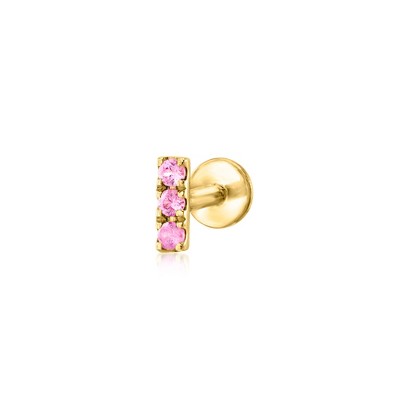 Pure Collection by Ross-Simons Pink Sapphire Bar Flat-Back Stud Earrings in 14kt Yellow Gold