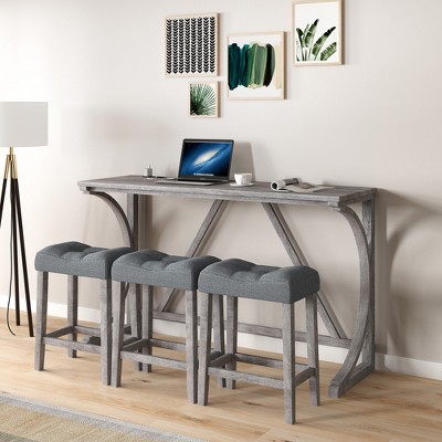 DOMETOUR Bar Table Set with Power Outlet, 4-Piece Industrial Dining Set with Chairs for Living Room, Dining Room, Game Room