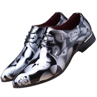 Santimon Mens Fashion Dress Shoes Pointed Toe Floral Patent Leather Lace Up Oxfords