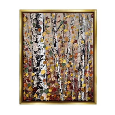 Stupell Industries Autumn Birch Trees Abstract Leaves Framed Floater Canvas Wall Art