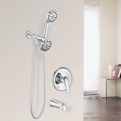 PAGED High Pressure 2 in 1 Dual Shower Head Wall Mounted Shower Faucet Set with Tub Spout, Valve for Bathroom
