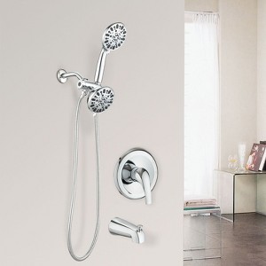 PAGED High Pressure 2 in 1 Dual Shower Head Wall Mounted Shower Faucet Set with Tub Spout, Valve for Bathroom - 1 of 4