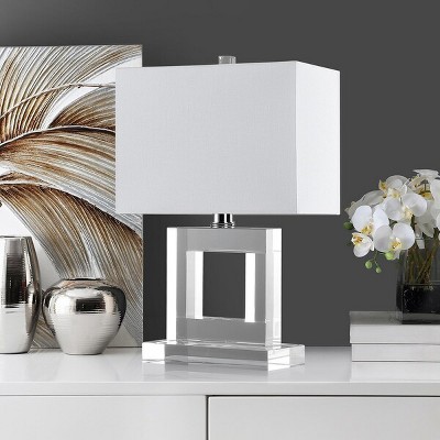Sophisticated Square Crystal Table Lamp with White Linen Shade