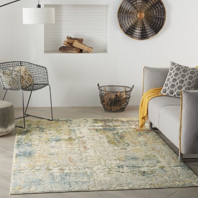 Ivory Abstract Hand-Knotted Soft Synthetic Area Rug 6'6" x 9'6"