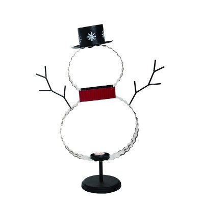 Transpac Metal 23 in. Silver Christmas Corrugated Snowman Candle Holder