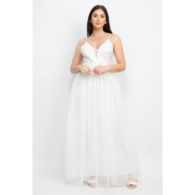 I AM A FASHION JUNKY Glittered Straps Mesh Tulle Maxi Dress