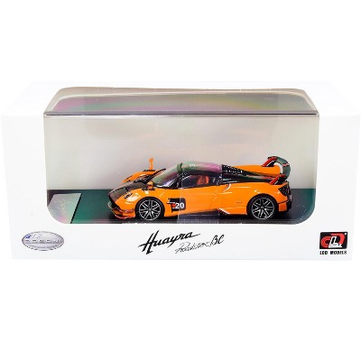 Pagani Huayra Roadster BC Orange and Carbon with Red and White Stripes 1/64 Diecast Model Car by LCD Models