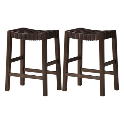 Maven Lane Emerson Backless Saddle Kitchen Stool in Vegan Leather Seat, Set of 2