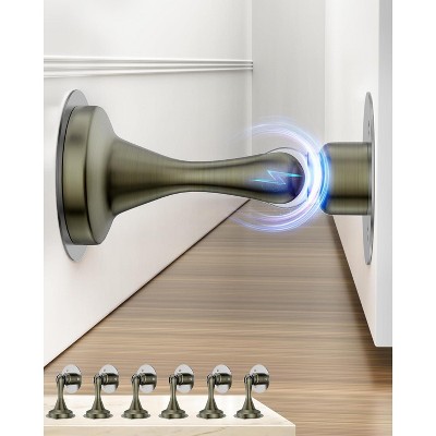 DOMETOUR 6 Pcs Magnetic Door Stoppers Stainless Steel, Wall/Floor Mount, No-Drill, Adhesive & Screws, Door Holder