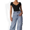Anna-Kaci Women's Short Sleeve Sweetheart Neckline Bodysuit with Slim Fit and Stretch Fabric - 3 of 4