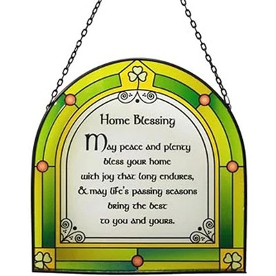 Slickblue Irish Home Blessing Stained Glass Panel – 6.29" Square Hanging Decor with Traditional Celtic Design