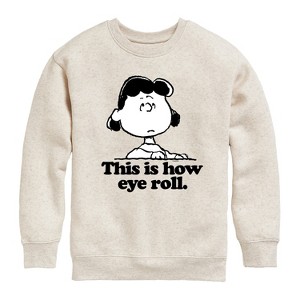Boys' - Peanuts - Lucy This Is How Eye Roll Graphic Long Sleeve Fleece Sweatshirt - 1 of 4