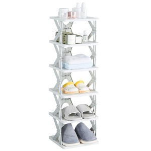 VECELO 4/5/6 Tier Vertical Narrow Shoe Rack, Freestanding Shoe Racks, Skinny Shoe Shelf, Compact Shoe Organizer for Small Spaces, Gray - 1 of 4