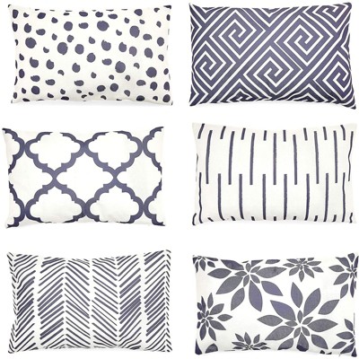 Juvale Set of 6 Lumbar Decorative Pillow Case Cushion Covers, Blue and White Home Decor 12 x 20 in