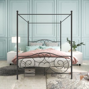 Kumasinova Queen/Full Size Bed Frame,X-Shaped/Vintage Style Platform Bed Frame with Headboard,Metal Canopy Queen/Full Bed Frame for Kids,Teens,Black - 1 of 4