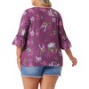 Agnes Orinda Women's Plus Size Boat Neck 3/4 Sleeve Ruffle Sleeve Floral Casual Blouses - 4 of 4