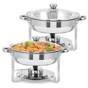Chafing Dishes for Buffet, 5QT Round Buffet Servers and Warmers Set, Stainless Steel Food Warmers with Glass Lid for Parties, Banquet, Silver - 1 of 4