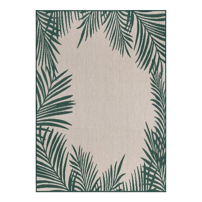 Tropical Floral Border Non-Shedding Outdoor Rugs - 2' x 7