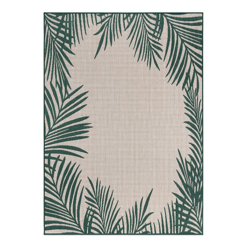 World Rug Gallery Tropical Floral Palm Leaves Textured Flat Weave Indoor/Outdoor Area Rug, 1 of 18