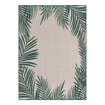 World Rug Gallery Tropical Floral Palm Leaves Textured Flat Weave Indoor/Outdoor Area Rug