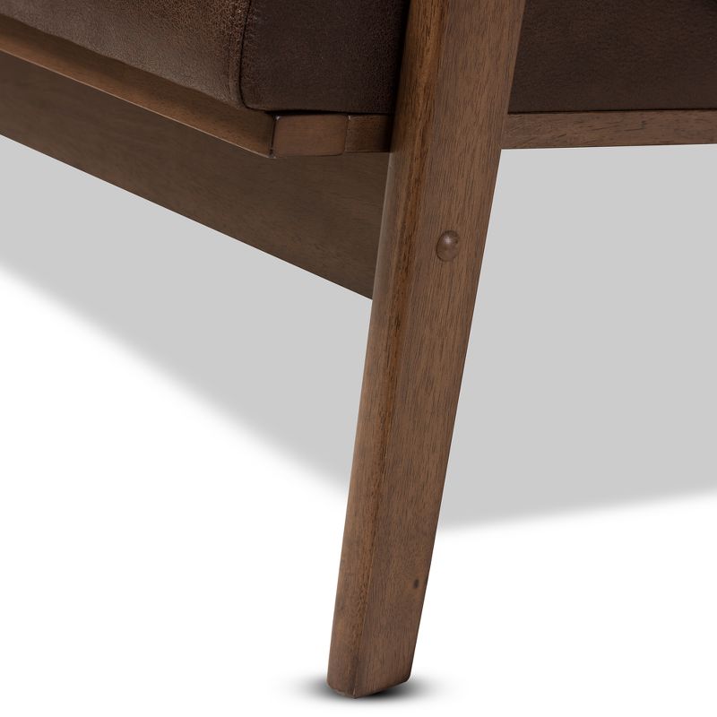 Bianca Mid-Modern Walnut Wood Distressed Faux Leather 3 Seater Sofa Dark Brown - Baxton Studio, 6 of 10